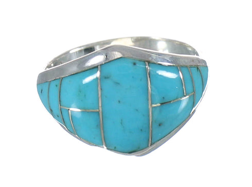 Authentic Sterling Silver Southwestern Turquoise Inlay Ring Size 5-3/4 AX90572